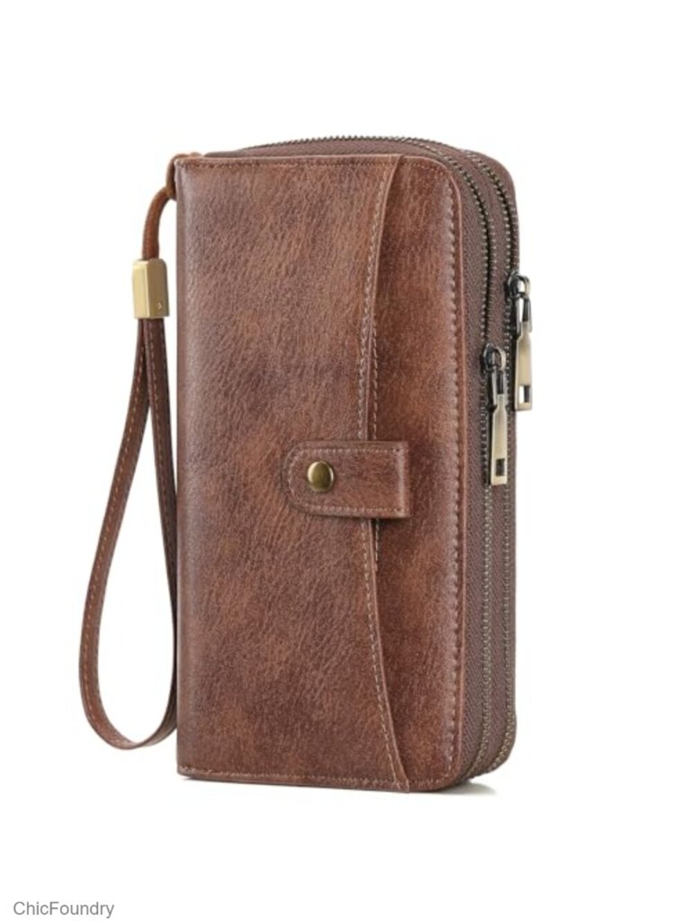Large Capacity Vegan Leather Wallet RFID Blocking Double Zipper Wristlet Clutch